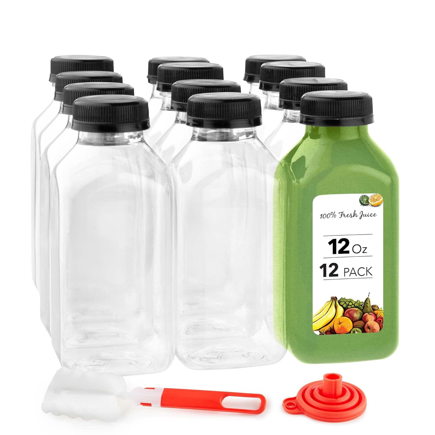 12 oz Juice Bottles with Caps for Juicing (12 pack) - Reusable Clear Empty Plastic Bottles - 12 O... | Amazon (US)
