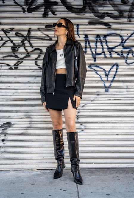 Streetstyle minimal look | Black leather jacket outfit with mini skirt

#LTKfit #LTKstyletip #LTKSeasonal