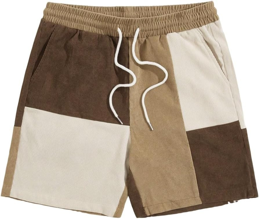 WDIRARA Men's Colorblock Drawstring Waist Summer Shorts Corduroy Casual Short with Pockets | Amazon (US)