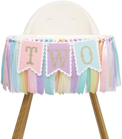 Rainbow high chair banner for 2nd birthday - baby girl rainbow smash cake for photo props, 2nd bi... | Amazon (US)
