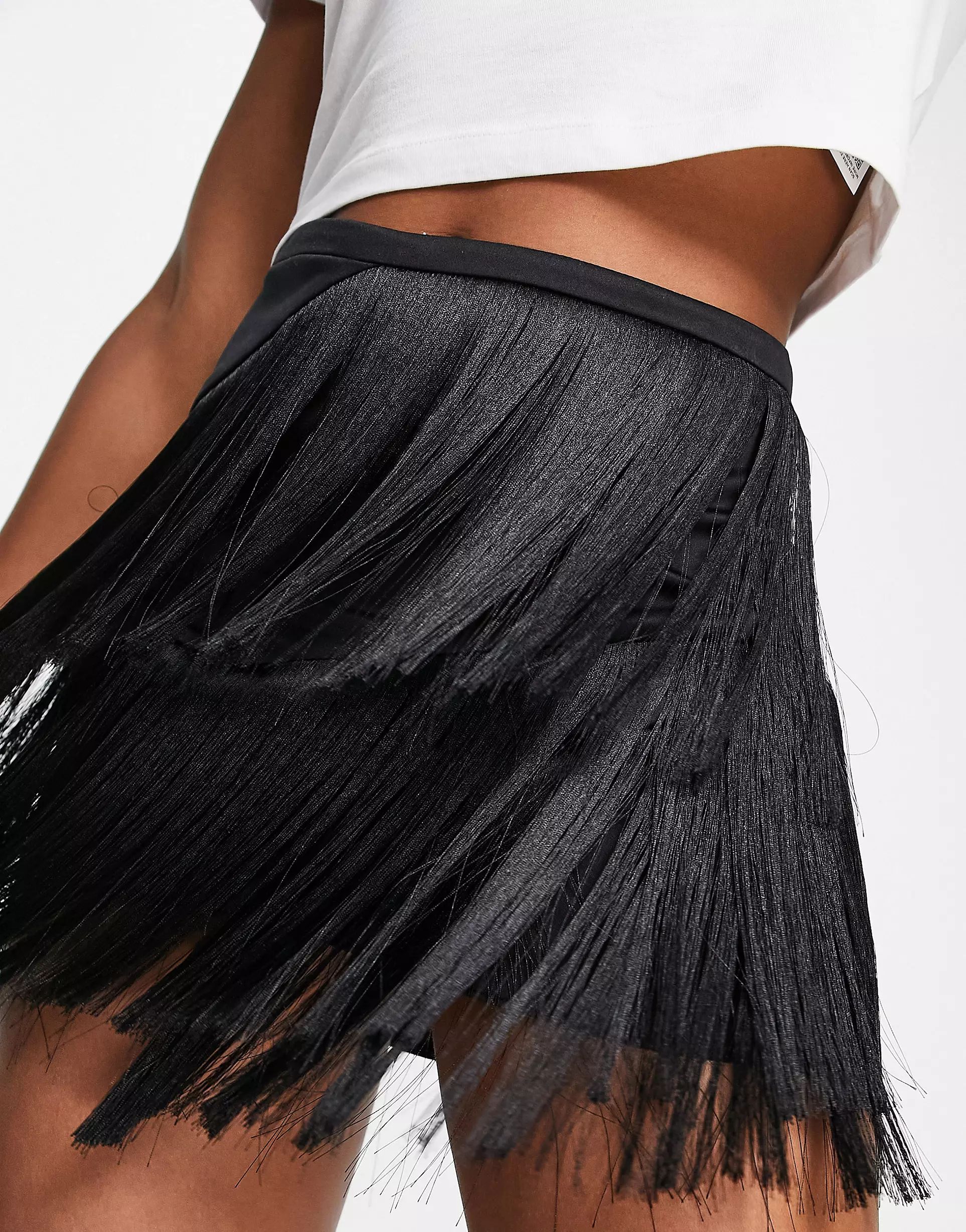 Topshop fringe mini skirt in black | ASOS (Global)