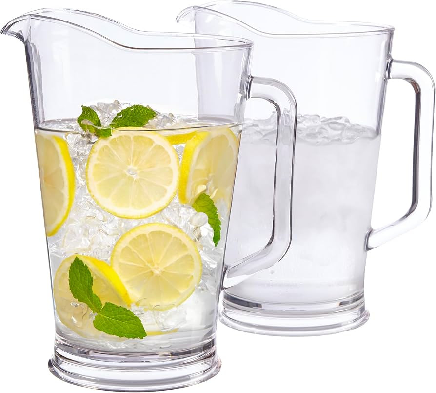 US Acrylic 64oz Bistro Clear Pitcher | Set of 2 Beer Pitchers | Reusable, BPA-free, Made in the USA, Indoor and Outdoor Pitcher Set for Water, Lemonade, Juice, Soda Pop, and Beer | Amazon (US)