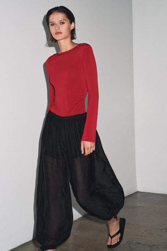 LONG SLEEVE RUCHED T-SHIRT | Zara US