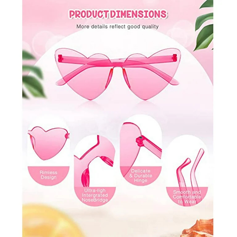 10 Pairs Pink Heart Shaped Rimless Eyeglasses, Clear and Tinted Sunglasses | Walmart (US)