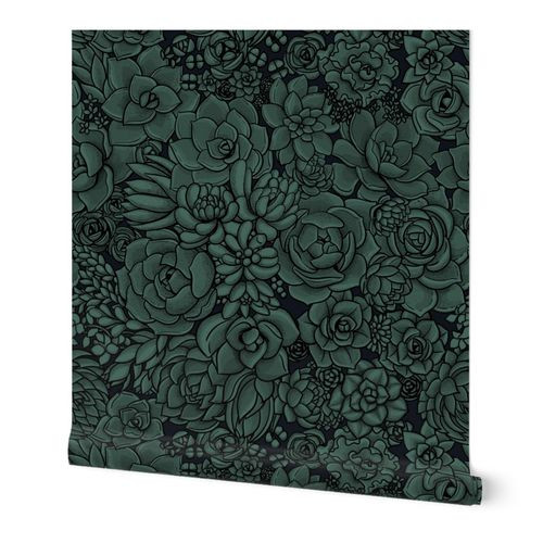 Night Succulent garden- pine and graphite | Spoonflower