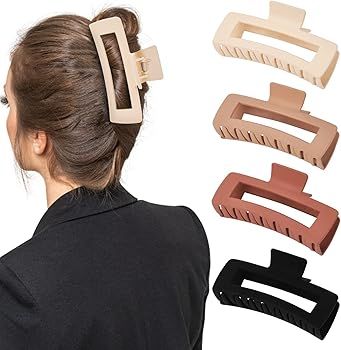 4 Pack 5 Inch Extra Large Claw Clips for Thick Hair, Matte Non-slip Big Claw Clips for Long Thick... | Amazon (US)