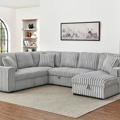 122 Inch Pull Out Couch, Rabbit Plush Fabric Sofa Bed With USB Ports & Comfy Upholstered, Oversized U Shape Sectional Sleeper Sofa Bed With Storage Ch | Wayfair North America