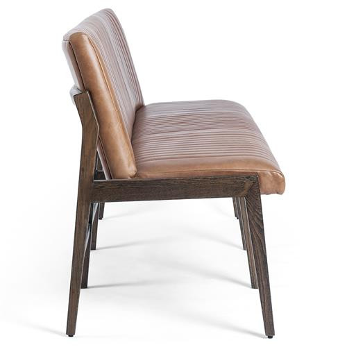 Ali Mid Century Brown Upholstered Leather Wood Banquette Dining Bench | Kathy Kuo Home