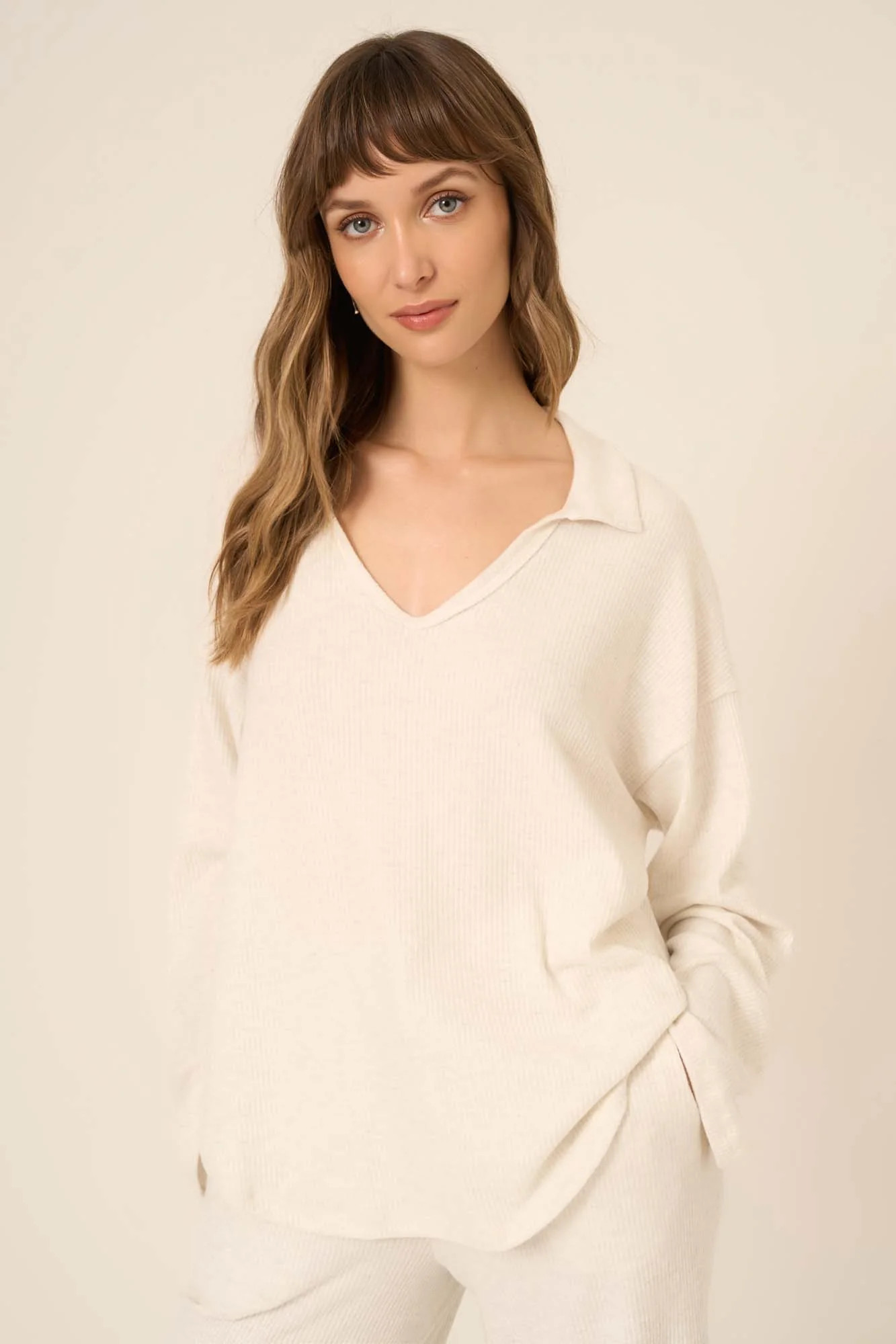 Zoey Brushed Rib Collared Long Sleeve | Project Social T