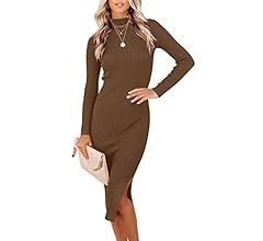 ANRABESS Women's Long Sleeve Ribbed Sweater Dress Turtleneck Slim Fit Slit Midi Dress | Amazon (US)