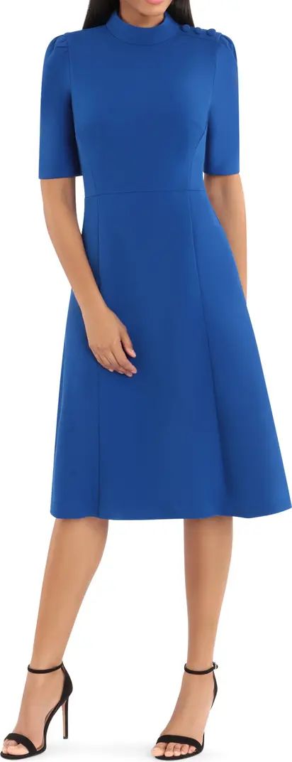 Mock Neck Button Shoulder Fit & Flare Dress | Nordstrom Rack