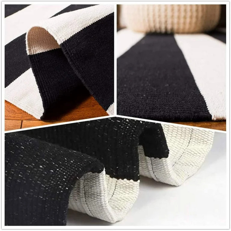 KaHouen Black and White Striped Rug (23.6 x 51.2 Inches ), Striped Layering Mats, Handmade Woven ... | Walmart (US)