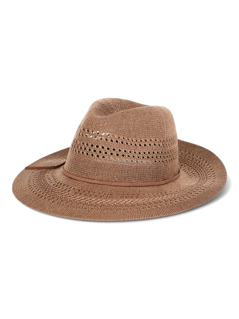 Time and Tru Polyester Knit Panama Hat, Brown | Walmart (US)