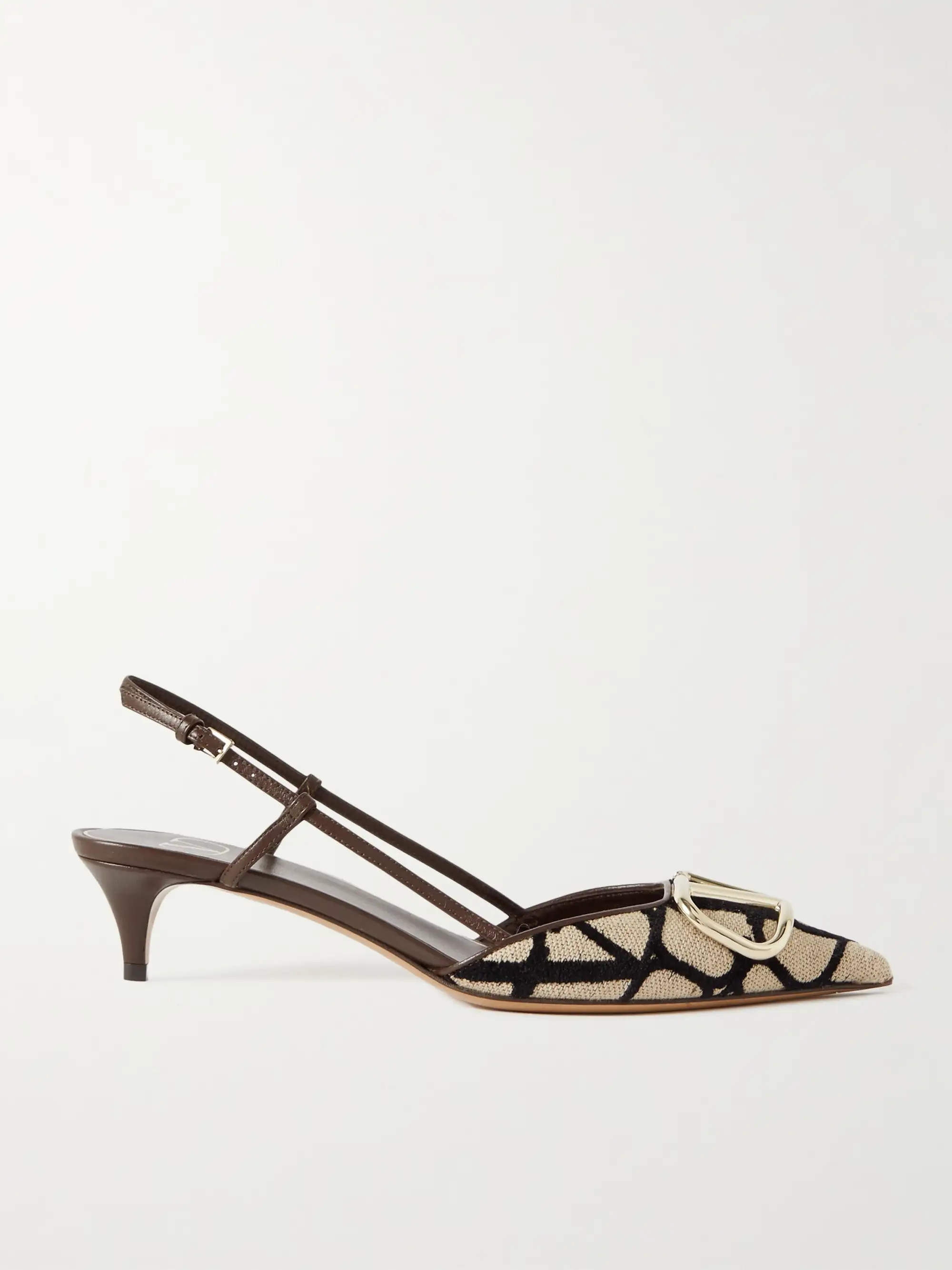 VLOGO 40 embellished leather-trimmed flocked canvas slingback pumps | NET-A-PORTER APAC