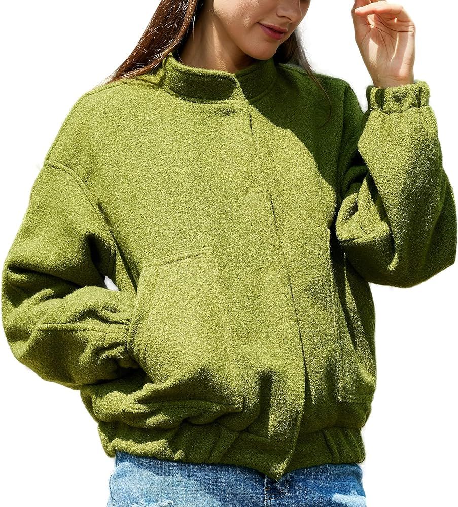XWEAIJ Women's Fall 2023 Fashion Jacket Oversized Coat Long Sleeve Button Down Lightweight Varsit... | Amazon (US)