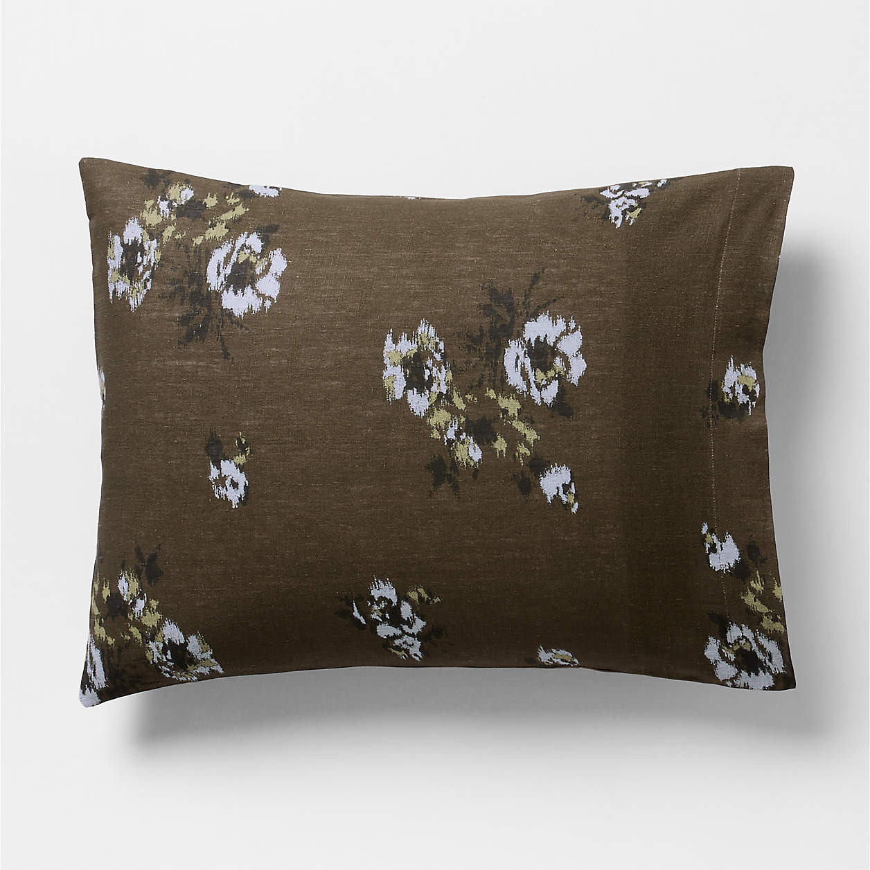 Mountain Floral Cotton Linen Burnt Green Standard Bed Pillow Sham + Reviews | Crate & Barrel | Crate & Barrel