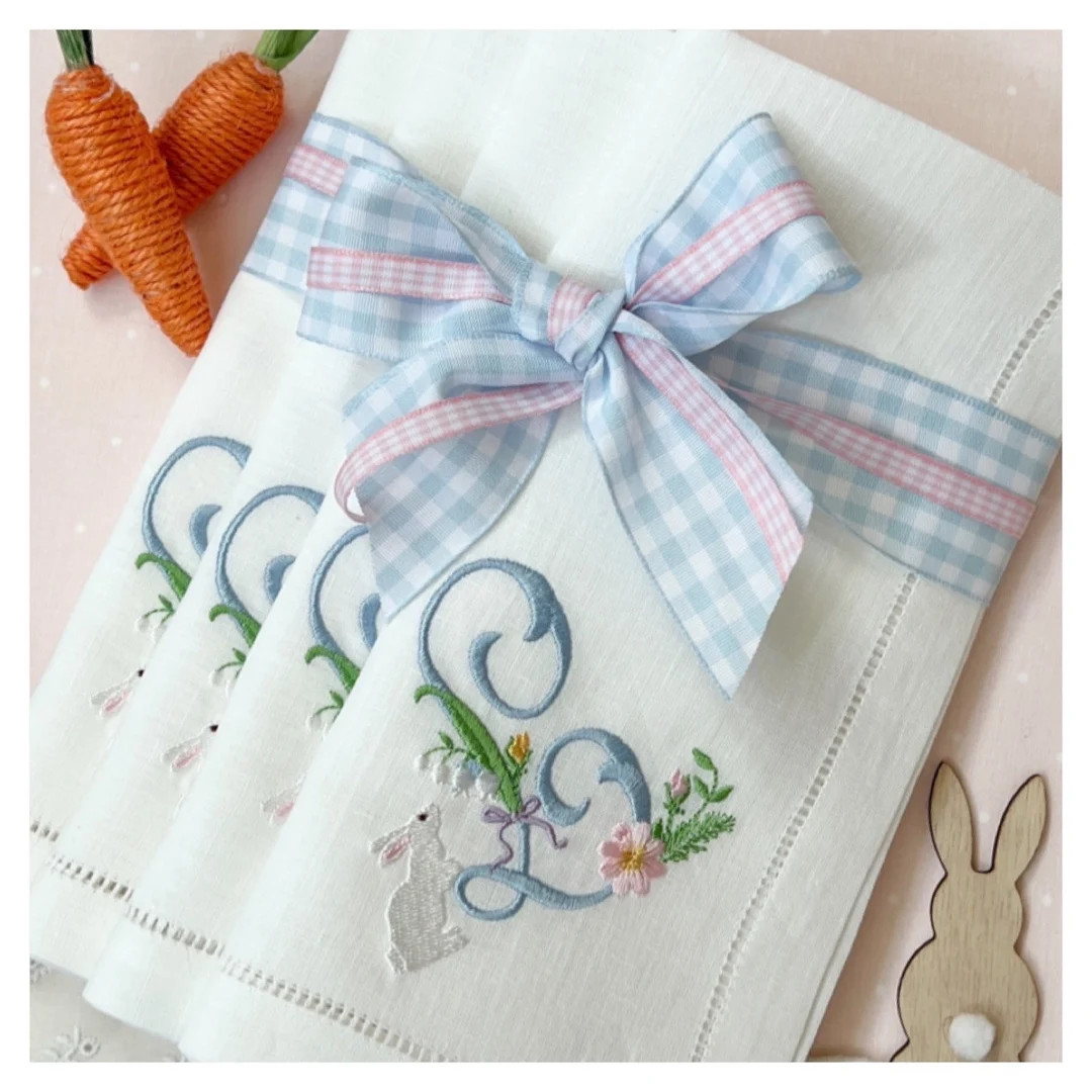 Embroidered Linen Monogrammed Hemstitched Napkins - Etsy | Etsy (US)