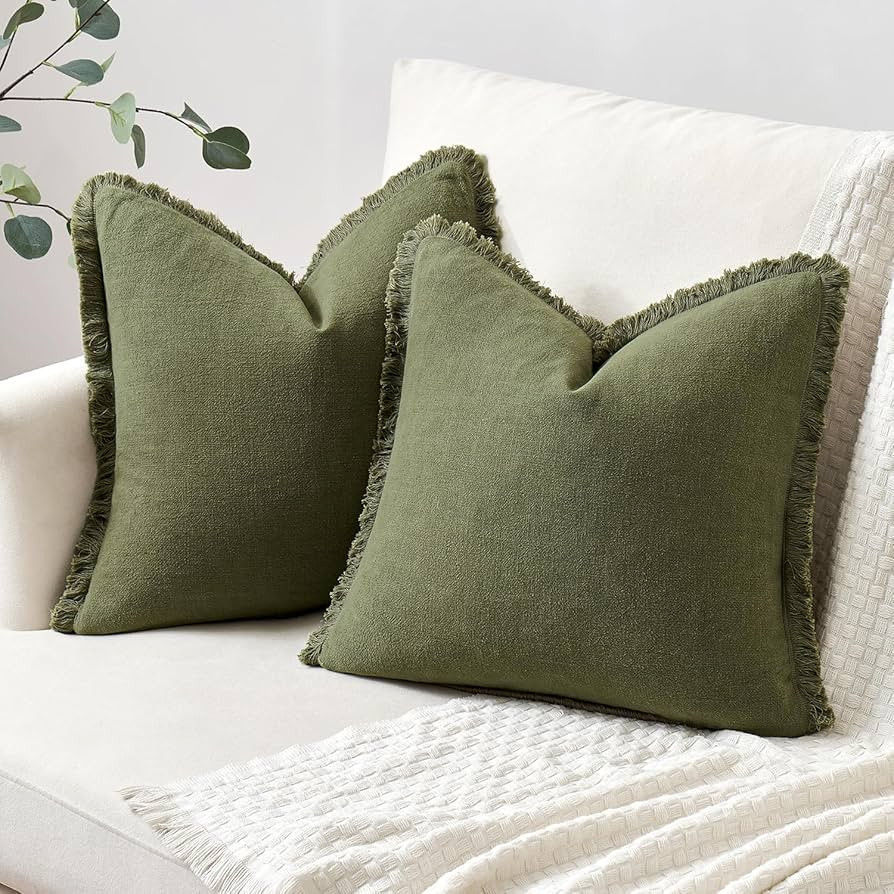 Woaboy Pack of 2 Pillow Covers Ramie Linen Throw Pillow Covers DecorativePillow Covers Farmhouse ... | Amazon (US)