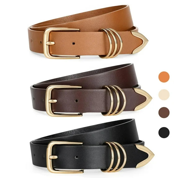 SUOSDEY 3 Pack Women's Leather Belts for Jeans Dress Pants Fashion Ladies Leather Belts with Gold... | Walmart (US)