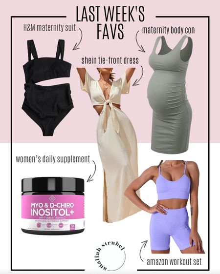 The body con dress and the H&M swimsuit were two maternity favorites from last week! Daily supplements are a must have and these ones are pregnancy safe. I love the tie-front dress from shein. Amazon has the best workout sets!! 🩷

#LTKStyleTip #LTKBump #LTKFitness