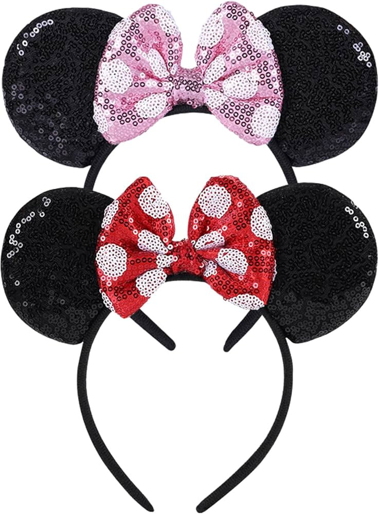 Amazon.com : socathey 2PCS Mouse Ears Headband for Women, Shiny Sequin Bow Mouse Headbands for Bi... | Amazon (US)