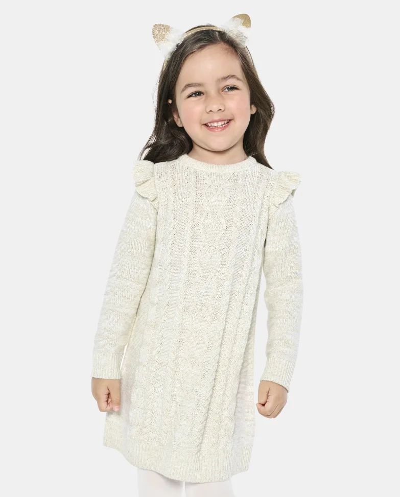 Baby And Toddler Girls Cable Knit Ruffle Sweater Dress - bunnys tail | The Children's Place