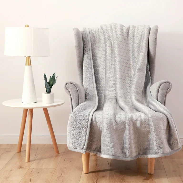 Better Homes & Gardens Embossed Velvet Plush Reverse Sherpa Throw 50” x 72” Soft Silver | Walmart (US)