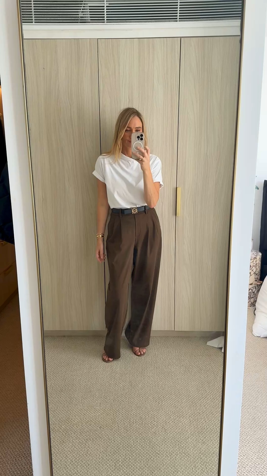 Lululemon Daydrift pants in brown with an organic white shirt. So comfortable and chic! 

#LTKworkwear #LTKstyletip #LTKmodest