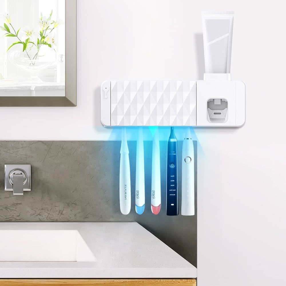 Toothbrush Holder Wall Mounted, Automatic Toothpaste Dispenser, Battery-Powered Multi-Functional ... | Amazon (US)