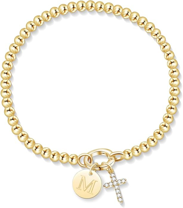 Free bird Gold Cross Bracelet for Women Stretchy Bracelets 14K Gold Charm Monogrammed Bracelet Va... | Amazon (US)