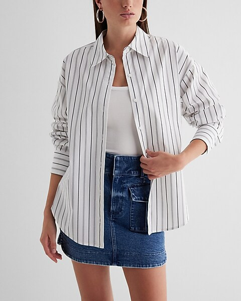 Poplin Striped Boyfriend Portofino Shirt | Express