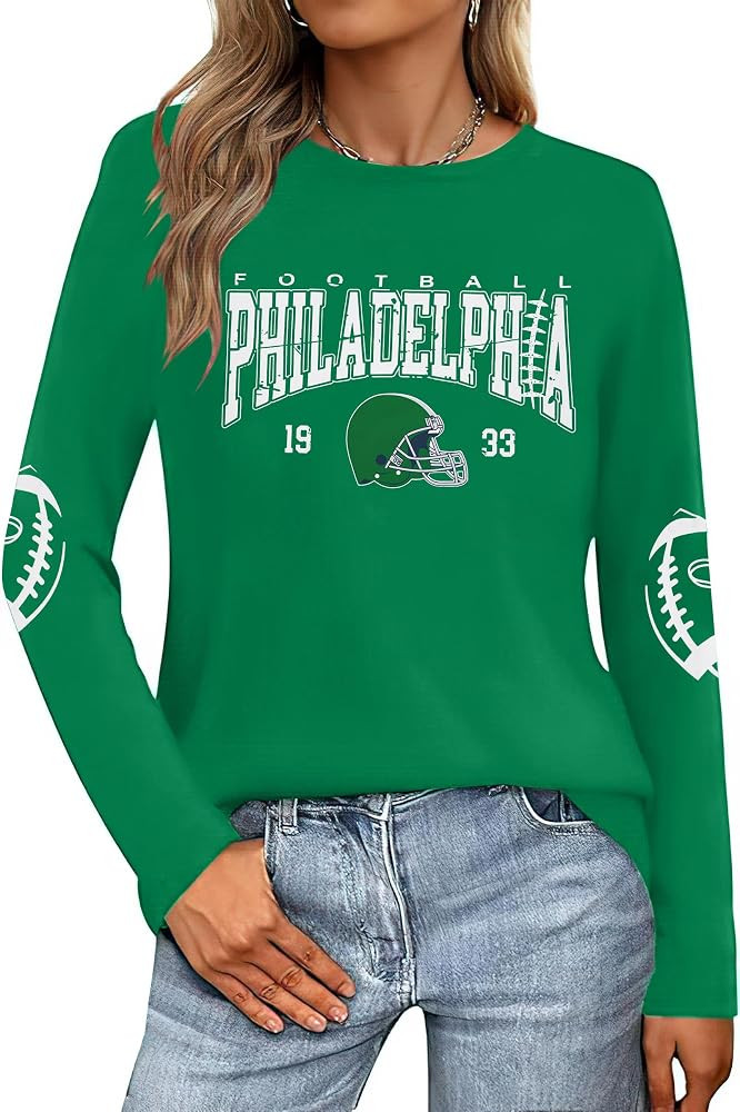 Football Long Sleeve Shirts for Women Game Day Tshirt Team Fans Tee Top | Amazon (US)