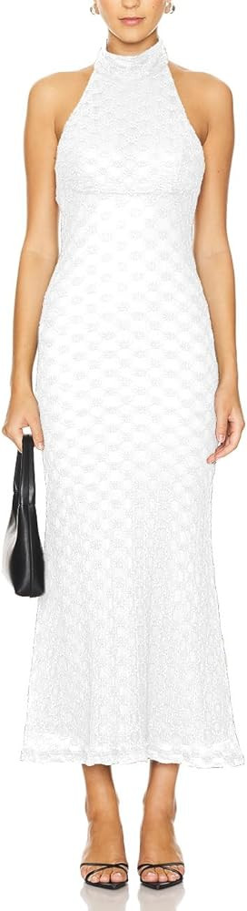 JLCNCUE Women's Elegant Halter Neck Floral Lace Mermaid Maxi Dress Sleeveless Open Back Cocktail ... | Amazon (US)