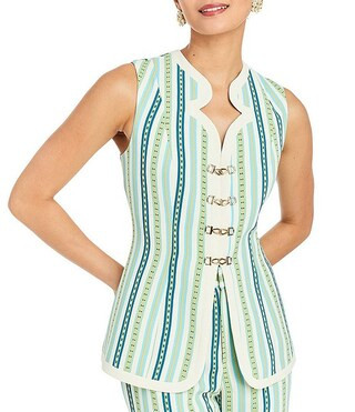 Blair Catena Stripe Coordinating Notch V-Neck Sleeveless Gold Clasp Vest | Dillard's