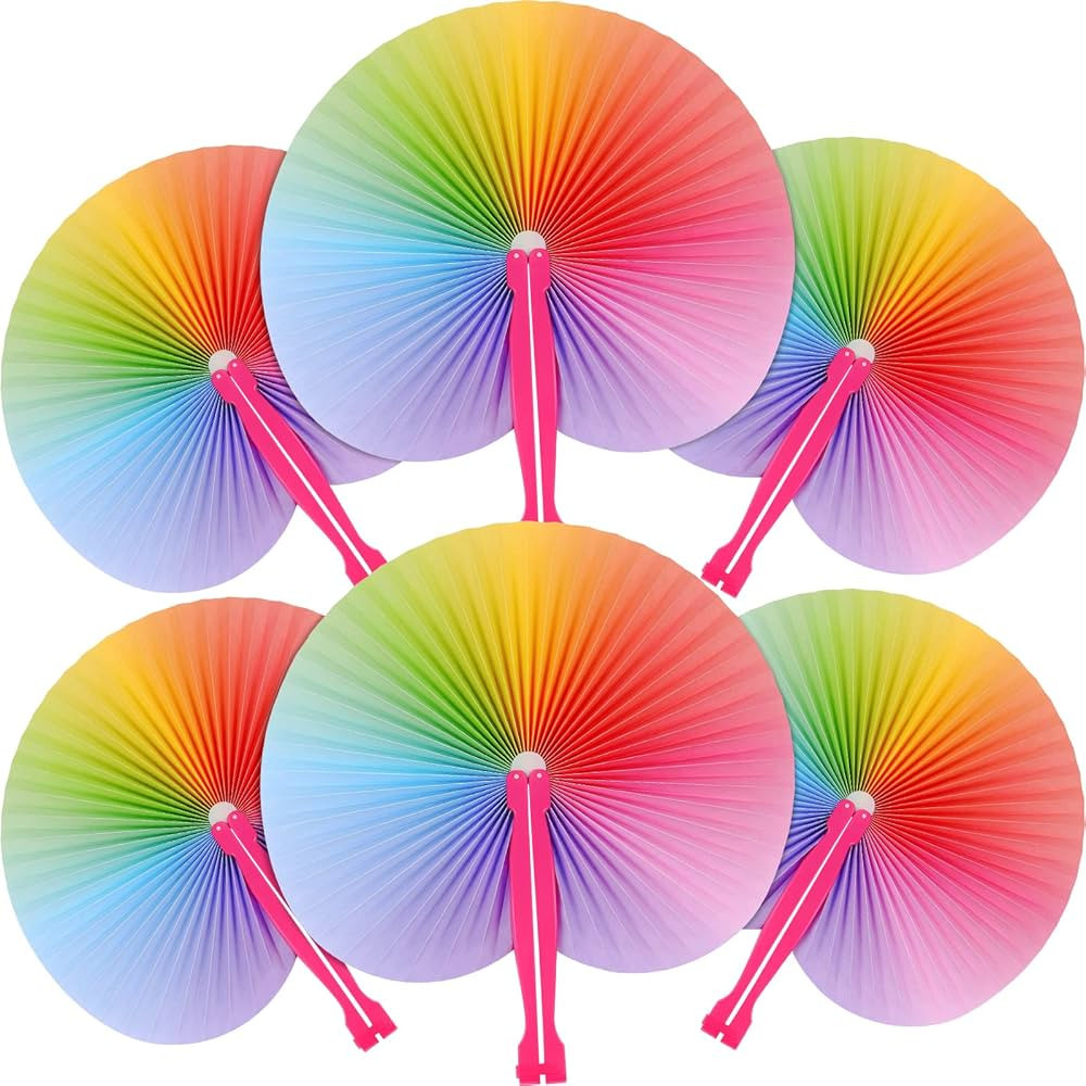 48 Pcs Rainbow Hand Fans Set Handheld Paper Fan Rainbow Decorative Folding Fans Summer Hand Rave ... | Amazon (US)