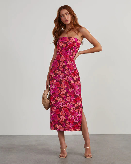 Thalia Strapless Floral Midi Dress | VICI