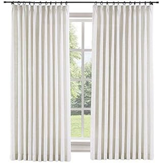 TWOPAGES Beige White 52W x 96L Curtain Natural Pinch Pleat Curtain for Kitchen, Linen Cotton Room... | Amazon (US)