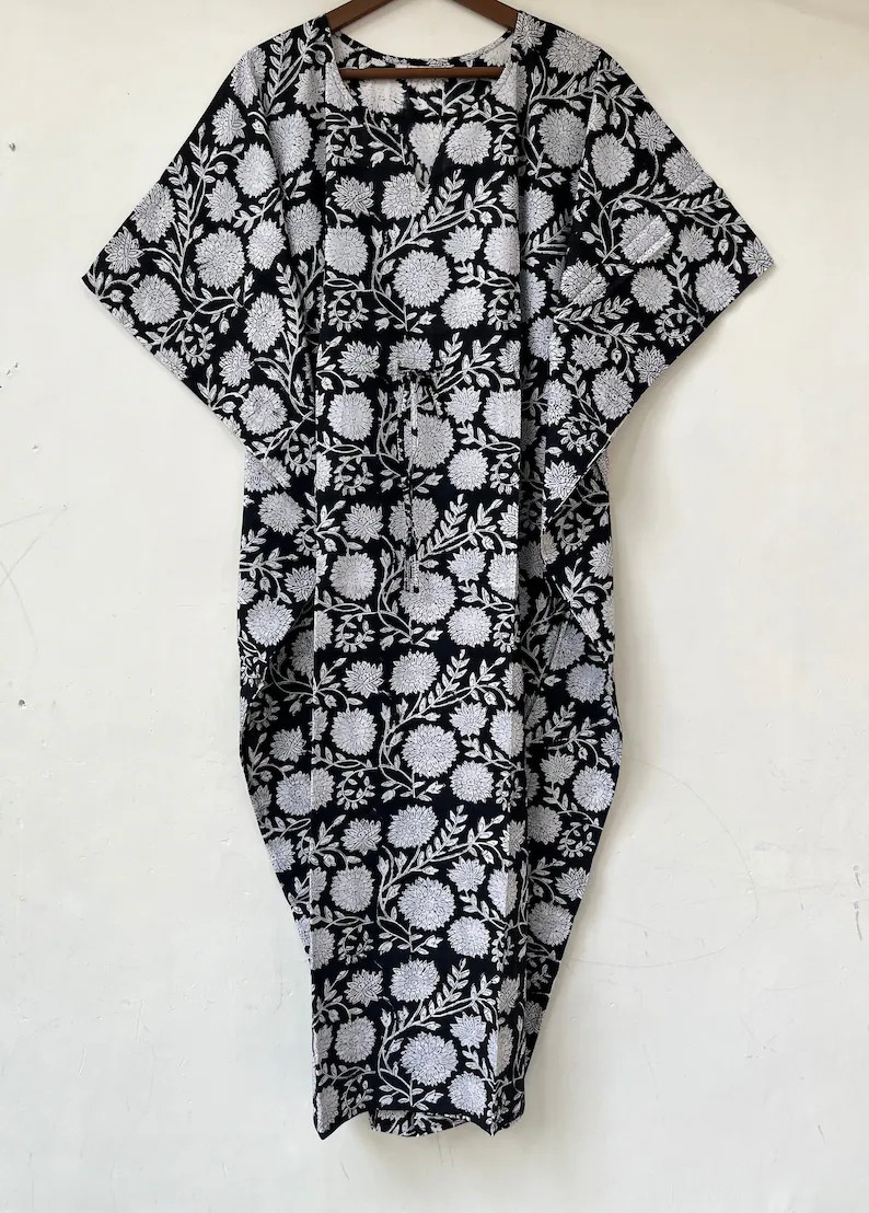Cotton Kaftan Indian Floral Kaftan Long Caftan Dress for to Be Moms Beach Cover up Sleepwear Indi... | Etsy (US)