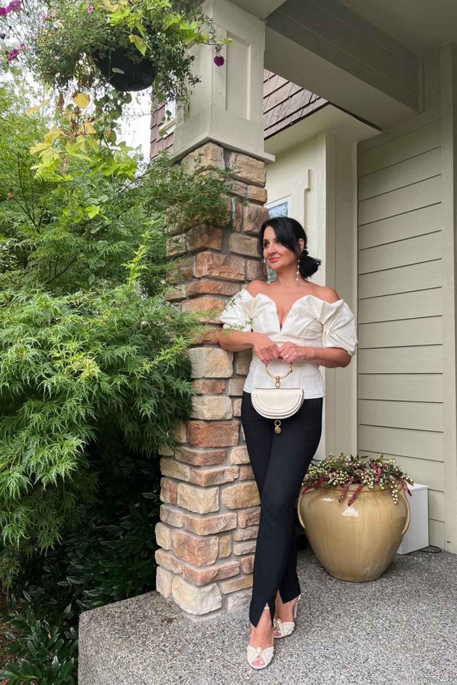 Cult Gaia Abby off-the-shoulder top. Summer essential. White, off-white top. Easter outfit. Perfect black pants.

#LTKitbag #LTKstyletip #LTKshoecrush