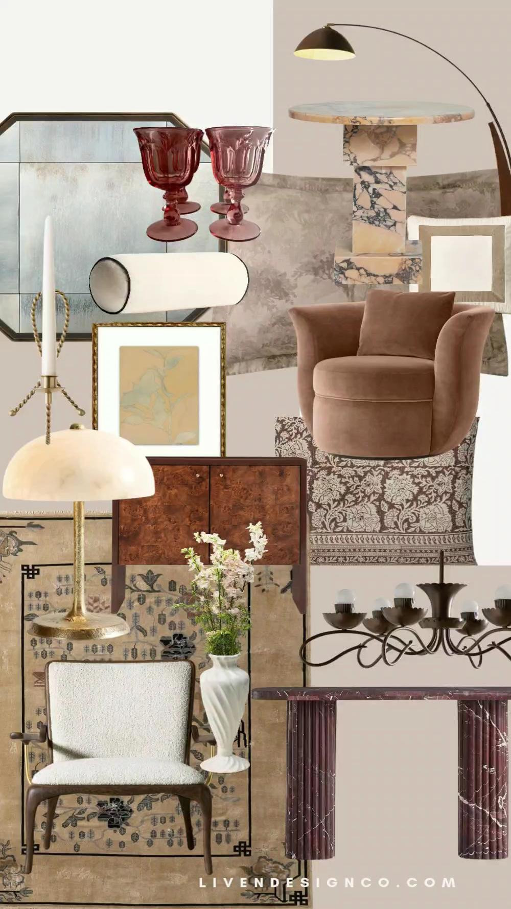 Elegant and chic home decor. Velvet swivel chair. Marble accent table. Vintage. Aged mirror. Living room. Candlesticks. Arch floor lamp. Dome lamp. Alabaster. Throw pillows 

#LTKSeasonal #LTKHome #LTKSaleAlert