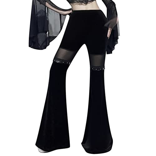 Goth Flare 70s Pants for Women Lace Patchwork Grunge Gothic Bell Bottoms Trousers | Amazon (US)