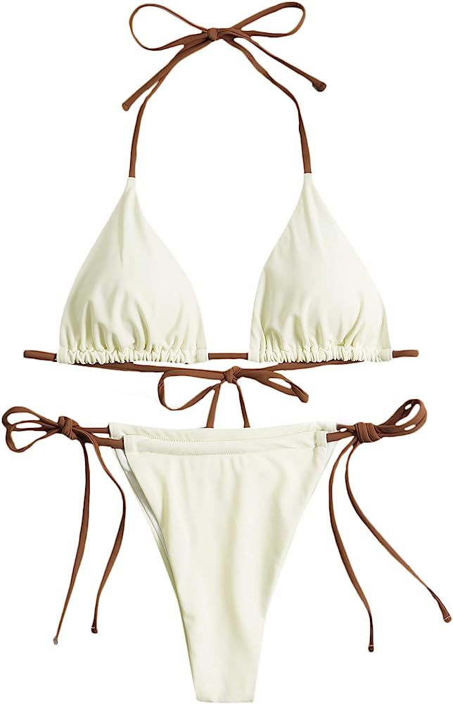 SweatyRocks Women's Halter Ditsy Floral Triangle Tie Side Bikini Swimsuit | Amazon (US)