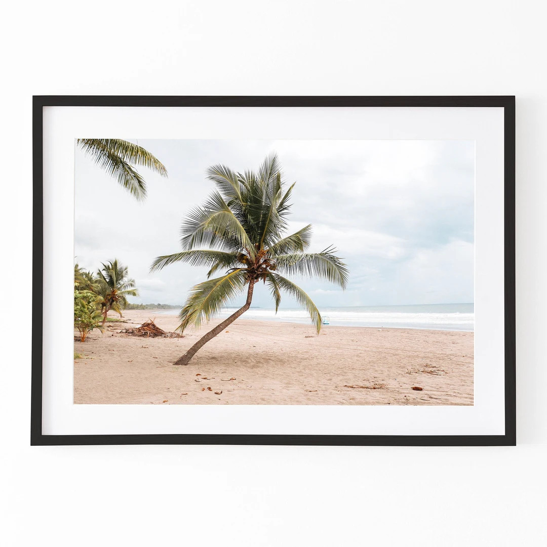 Tropical Palm Tree Beach Print | Coastal Wall Art Digital Download | Minimalist Ocean Photography... | Etsy (US)