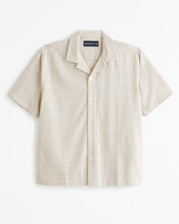 Camp Collar Textured Button-Up Shirt | Abercrombie & Fitch (US)