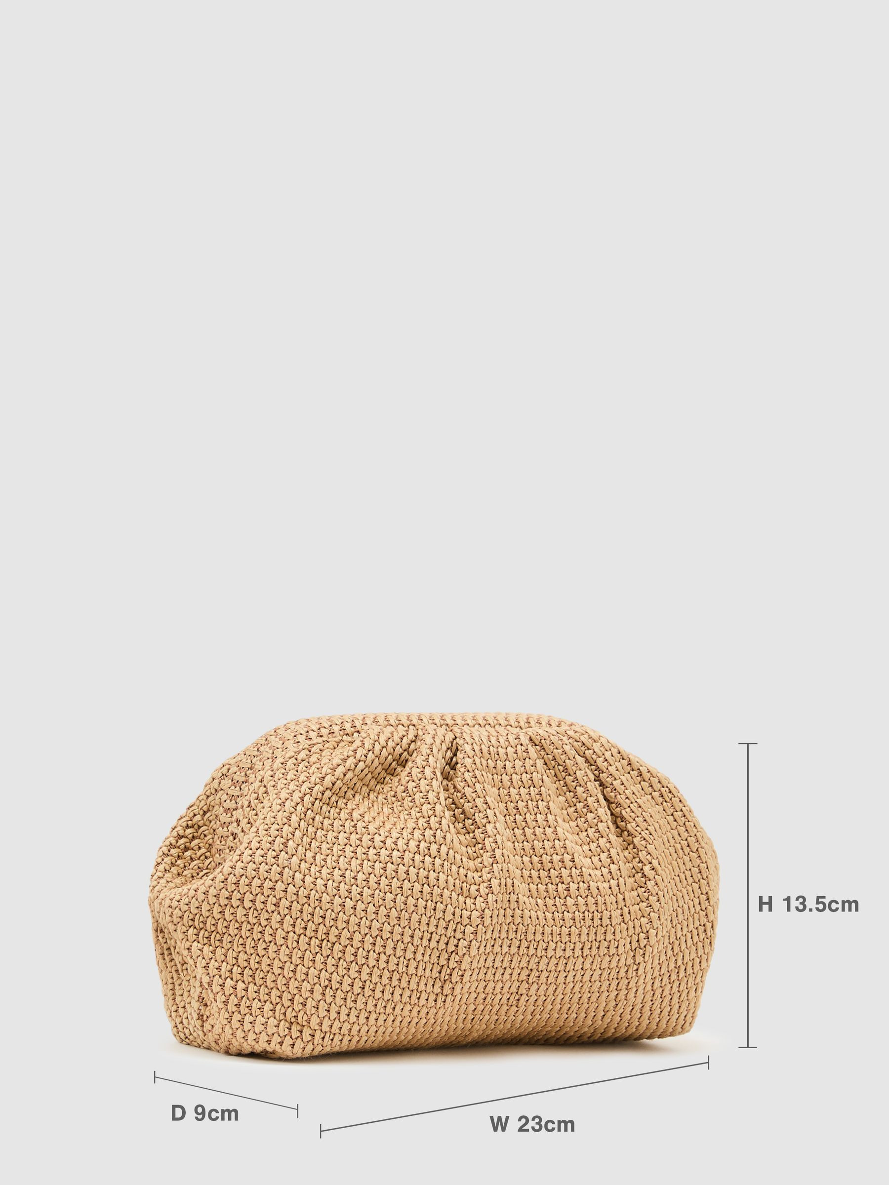 Reiss Raffia-Effect Ruched Clutch Bag in Natural | REISS | Reiss US