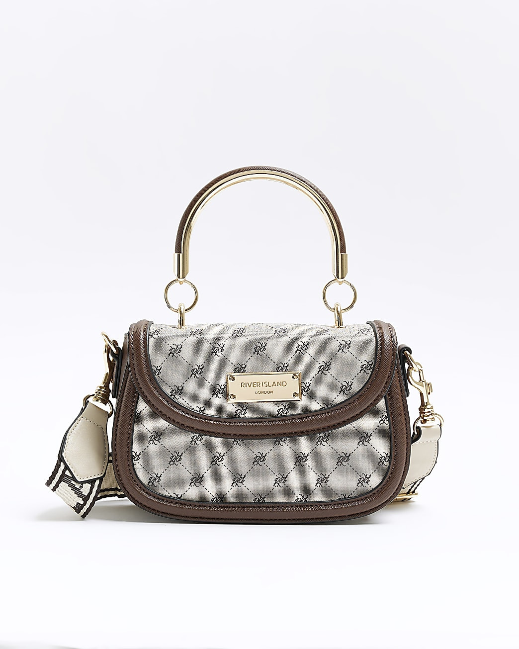 Brown RI monogram mini cross body bag | River Island (UK & IE)