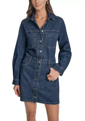 DKNY Jeans Women's Button Down Long Sleeve Denim Dress, Medium | Belk