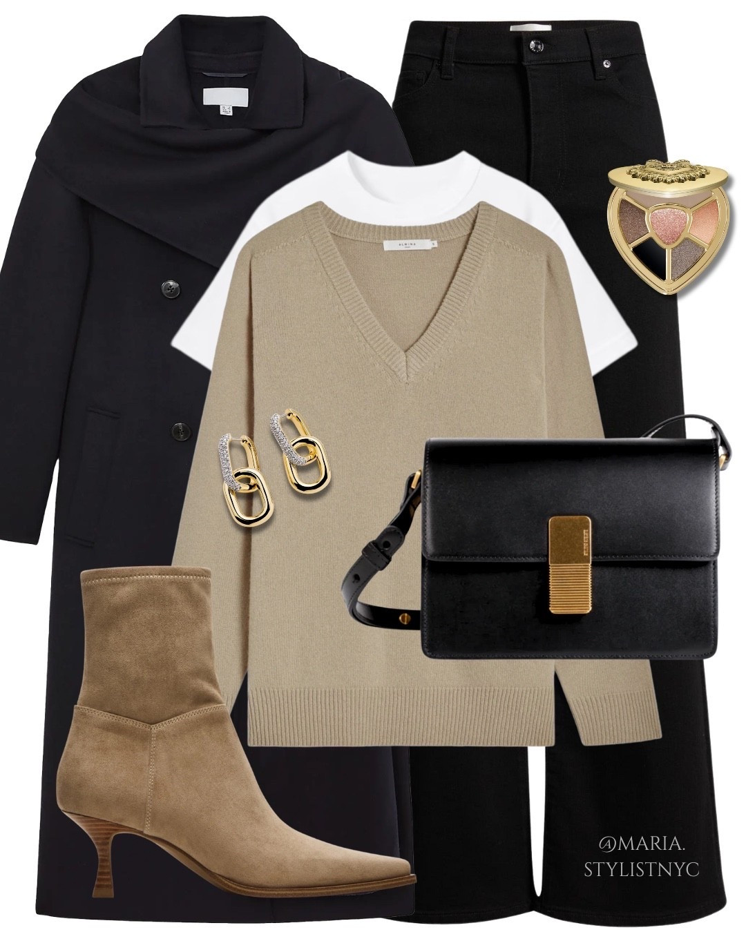 Effortless layers 🖤✨ This look is anchored by the gorgeous Gabriel Gold Edition bag, proving that polished style is all in the accessories. The stunning gold hardware is the perfect contrast to this timeless, neutral palette. 

Details: wool coat, cozy V-neck sweater, suede boots, and my new favorite companion 🥰 

#LTKSeasonal #LTKootd #LTKHoliday