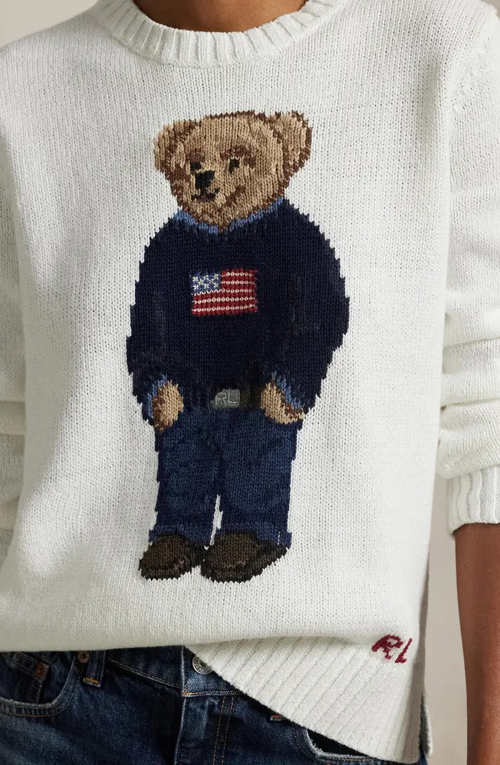 Polo Bear Embroidered Linen & Cotton Crewneck Sweater | Nordstrom