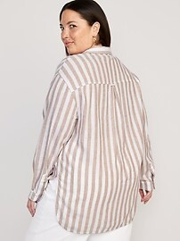 Striped Linen-Blend Boyfriend Shirt for Women | Old Navy (US)